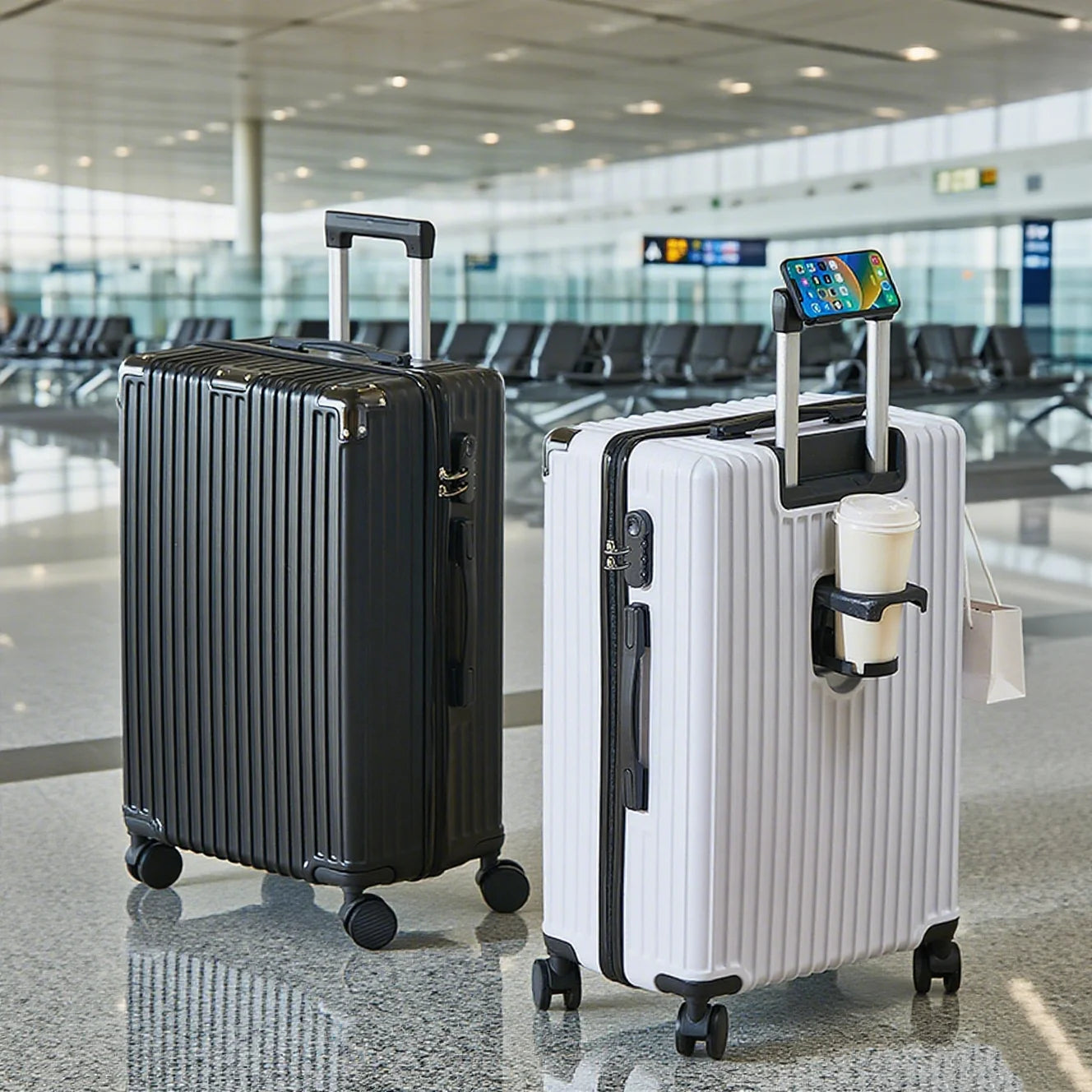 20-26 inch luggage with cup holder phone holder travel suitcase rolling luggage large capacity suitcase middle size luggage