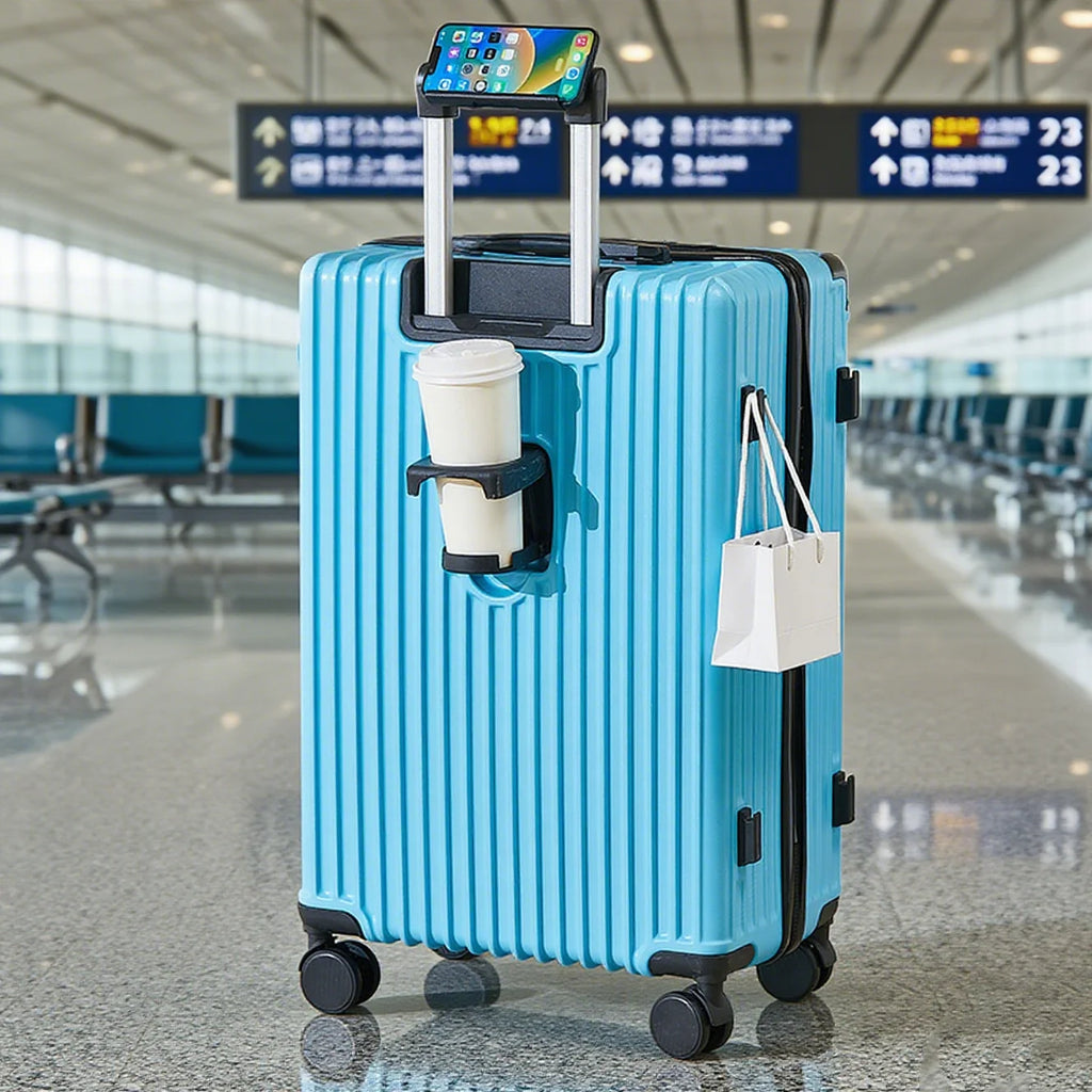 20-26 inch luggage with cup holder phone holder travel suitcase rolling luggage large capacity suitcase middle size luggage