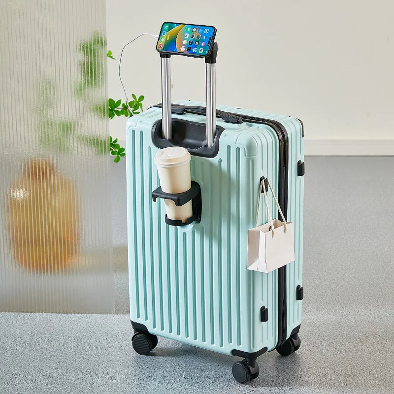20-26 inch luggage with cup holder phone holder travel suitcase rolling luggage large capacity suitcase middle size luggage