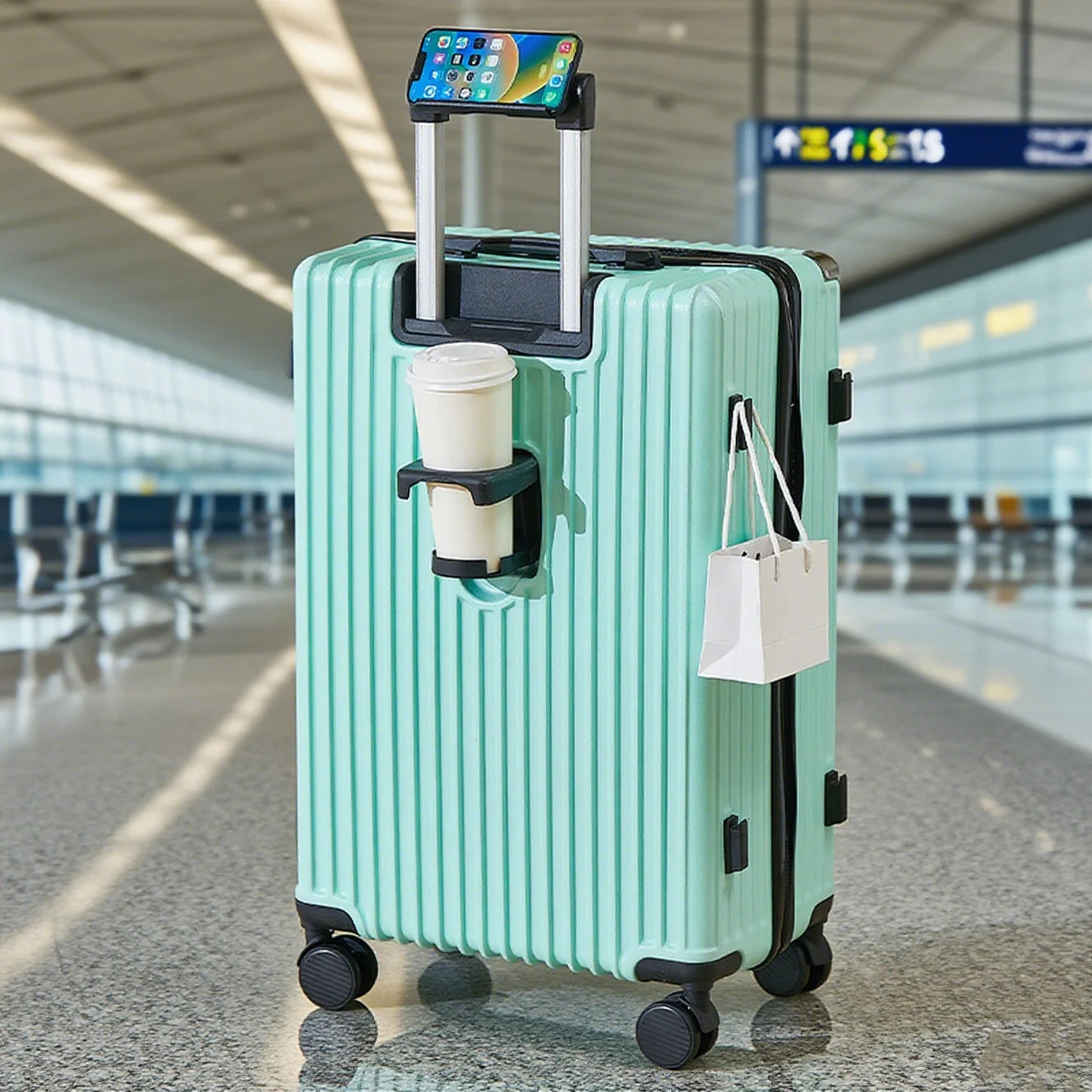 20-26 inch luggage with cup holder phone holder travel suitcase rolling luggage large capacity suitcase middle size luggage