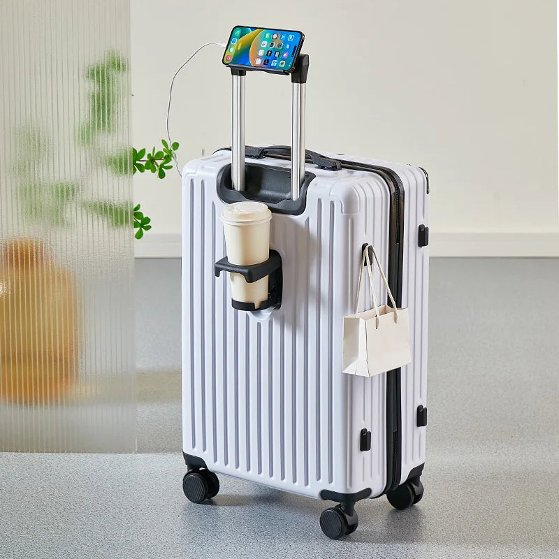 20-26 inch luggage with cup holder phone holder travel suitcase rolling luggage large capacity suitcase middle size luggage