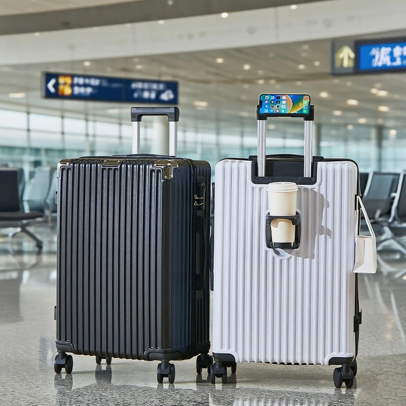 20-26 inch luggage with cup holder phone holder travel suitcase rolling luggage large capacity suitcase middle size luggage