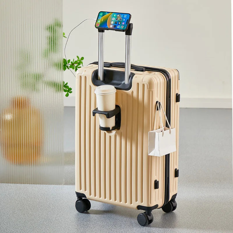 20-26 inch luggage with cup holder phone holder travel suitcase rolling luggage large capacity suitcase middle size luggage